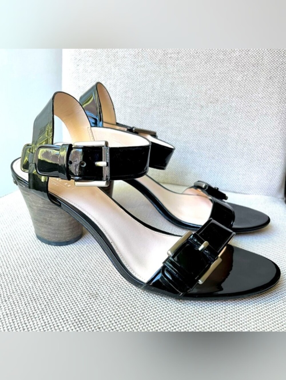 Coach Black Patent Ankle-Strap Block Heels